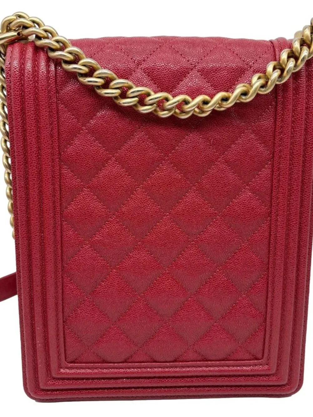 Chanel Boy Flap North South Quilted Caviar Leather Crossbody Bag Red